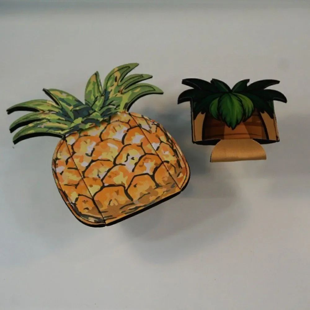 2 Hawaiian Tropical Pineapple Beverage Holders Neoprene Sleeve Cover Insulator